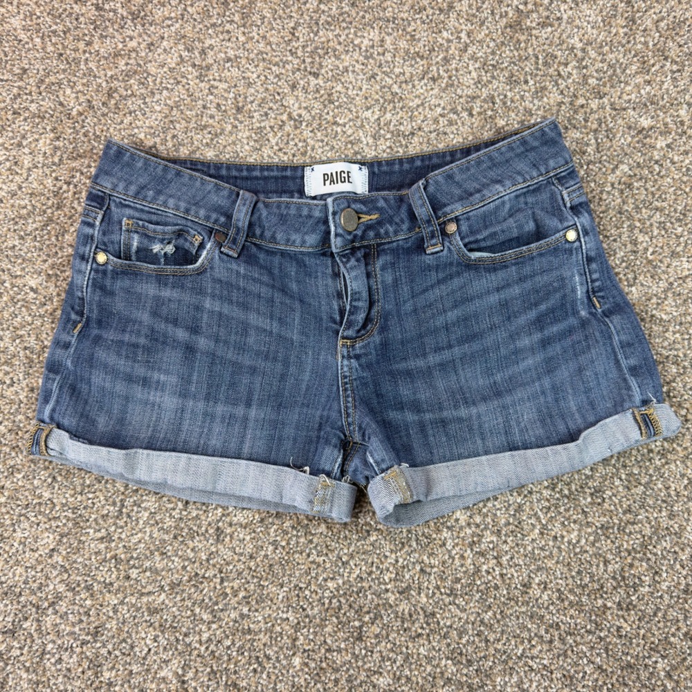 Paige Jimmy Jimmy Denim Shorts Medium Wash Cuffed Distressed Size 26 Womens